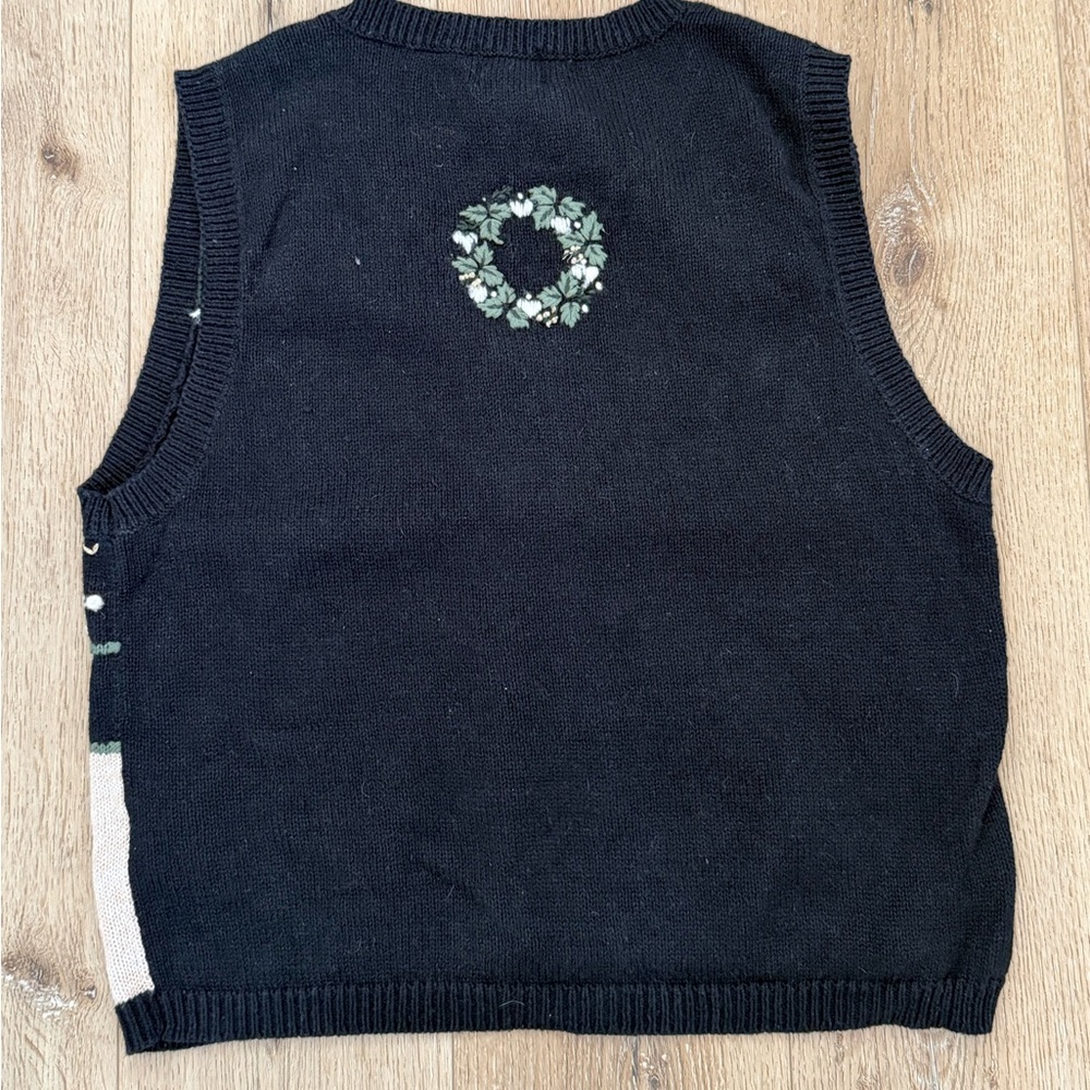 Vintage Christmas knitted button down vest ugly sweater - Picture 2 of 7